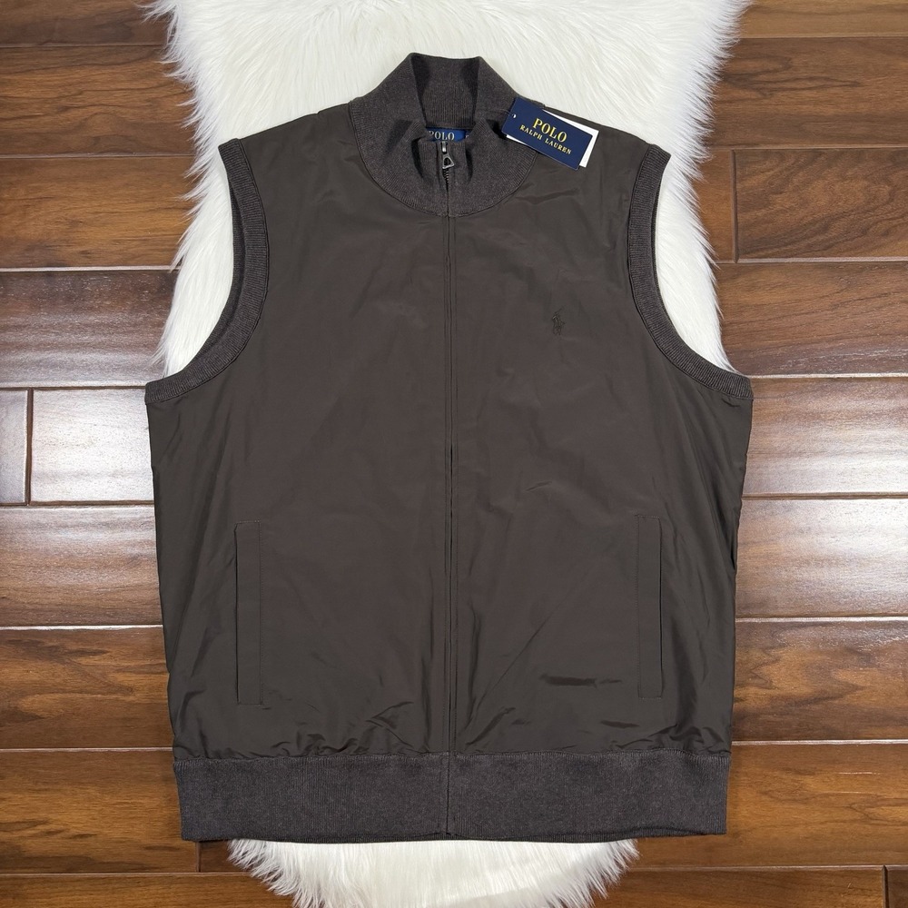 Polo Ralph Lauren Men's Size XLT Brown Hybrid Full Zip Sweater Vest Jacket